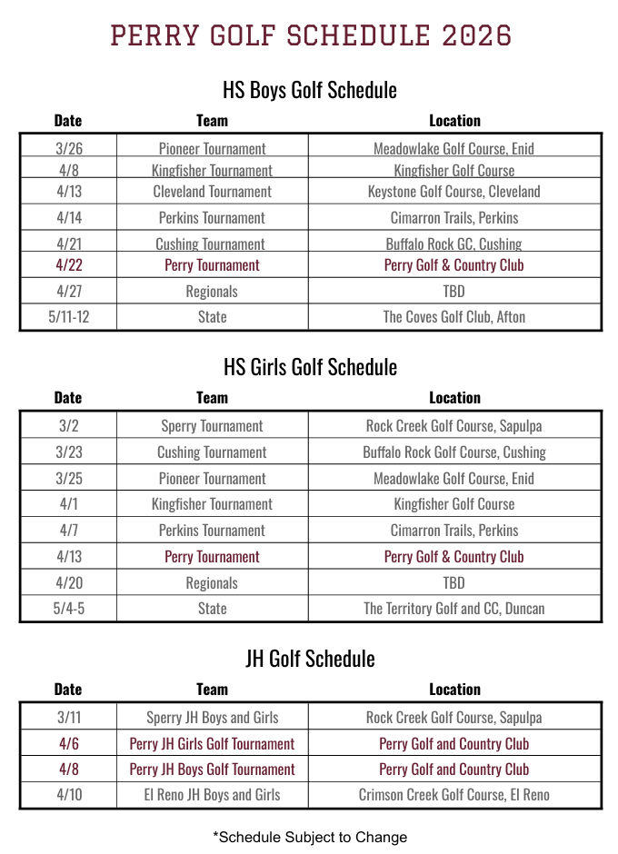 golf schedule