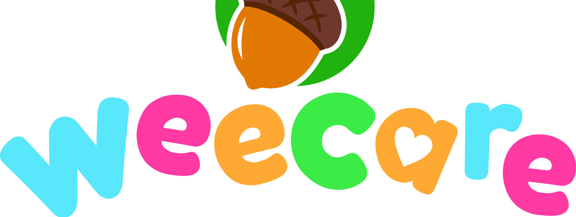A colorful logo featuring an acorn with a green background and playful text.
