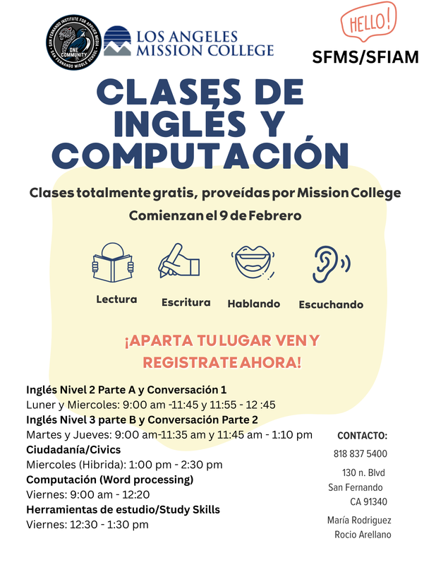 Open Enrolment for Free ESL classes, Computer Classesand more for parents