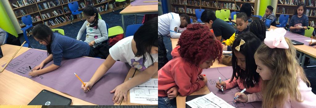 Students complete a timeline to program the robot Dash.