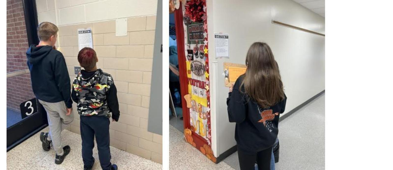 Students participating around the school doing a "question trail"
