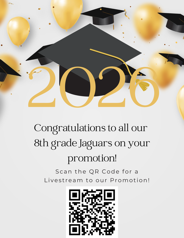Watch our 8th Grade Promotion live and celebrate our Jaguars by joining the livestream by scanning the QR Code!