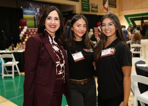 Superintendent Dr. Monica Oviedo poses with two student representatives from Whittier High School during Whittier Union’s State of the District event.