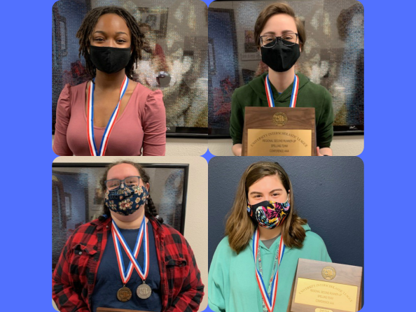 collage of 4 teens wearing medals they earned
