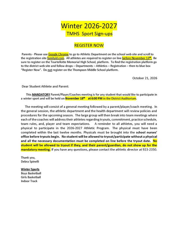 2026 - 2027 TMHS Sports Mandatory Meeting