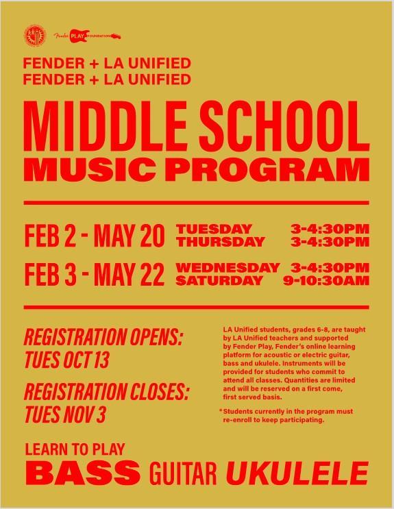 Fender Music Program Spring 2021 Information Dates Featured Photo