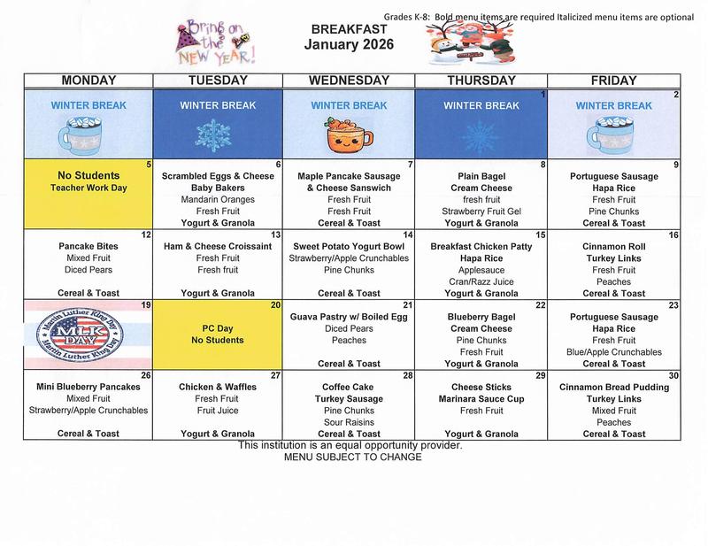 January - Breakfast Menu