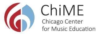 Logo for ChiME, featuring stylized elements and text for music education.
