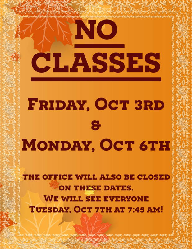 no school oct 3rd & oct 6th