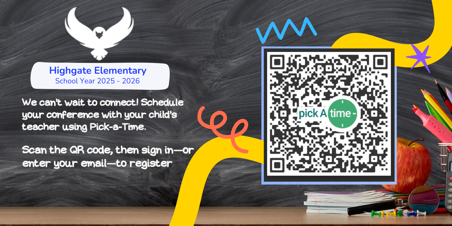 Scan the Pick-a-Time QR Code to access the webpage.