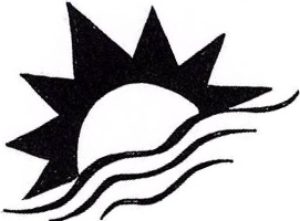 A black sun setting over black waves in the right hand corner