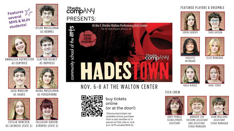 promo graphic - MHS/MJH students featured in cast of Hadestown - Nov 2026