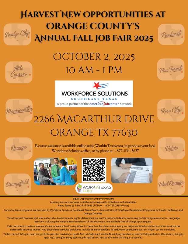 Flyer for the Orange County Job Fair, Oct 2 from 10 to 2
