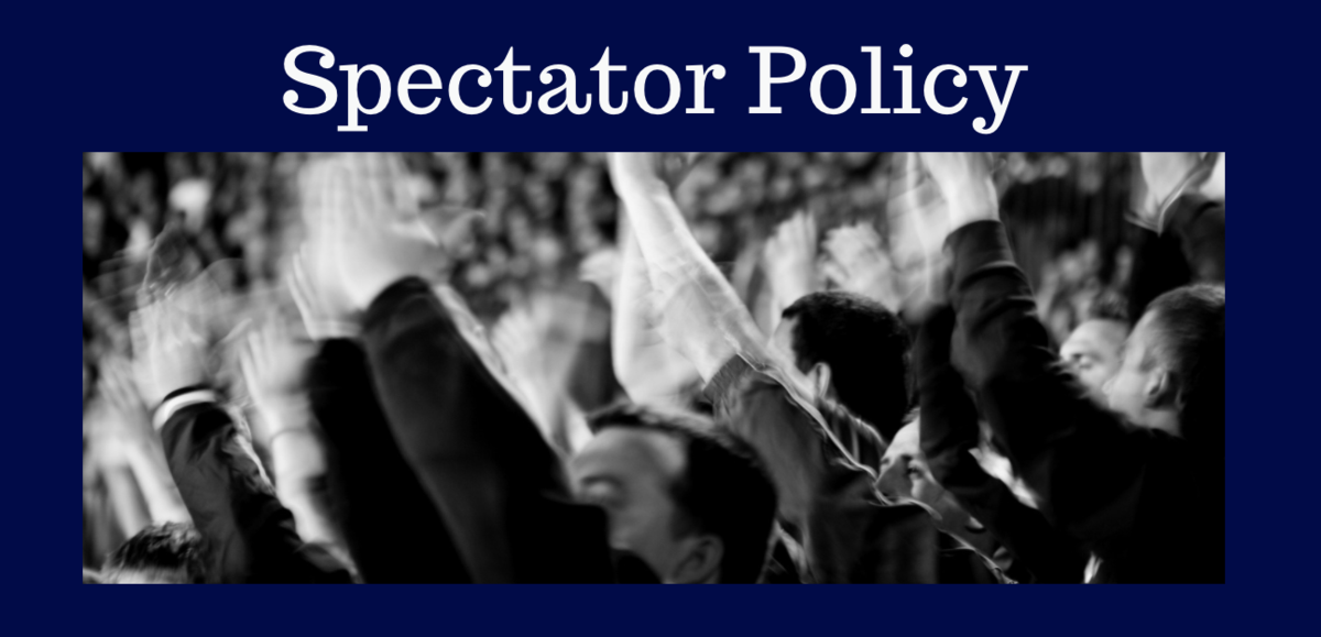 Spectator Policy. Black and white photo of sports fans