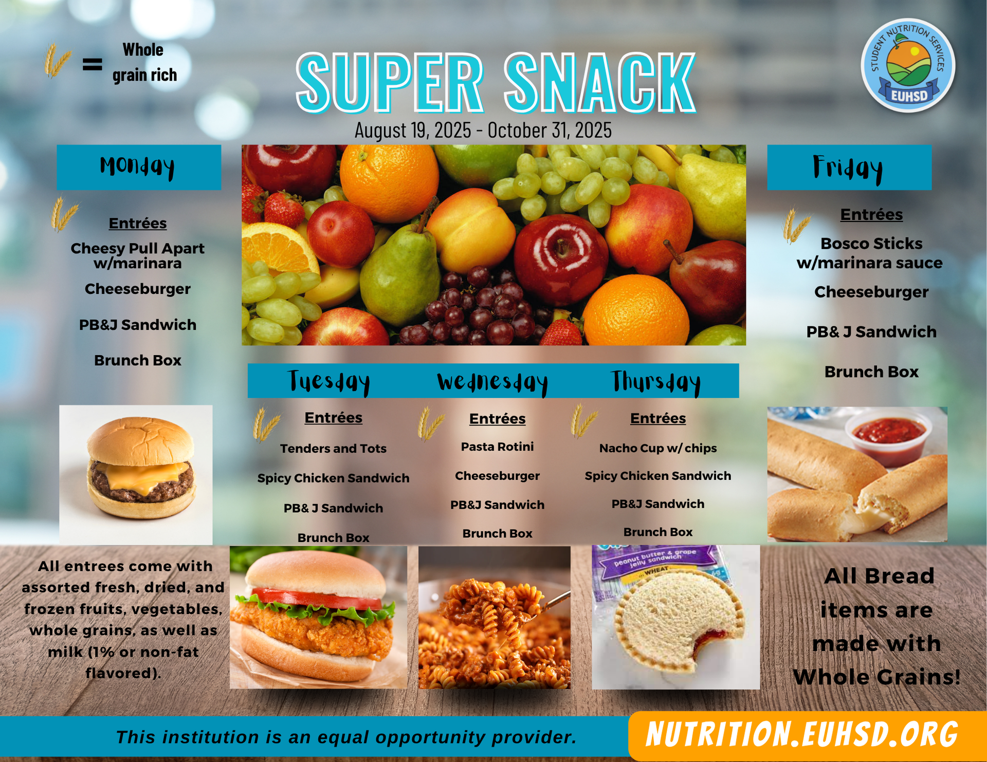 Super Snack Menu for EHS, OGHS, SPHS