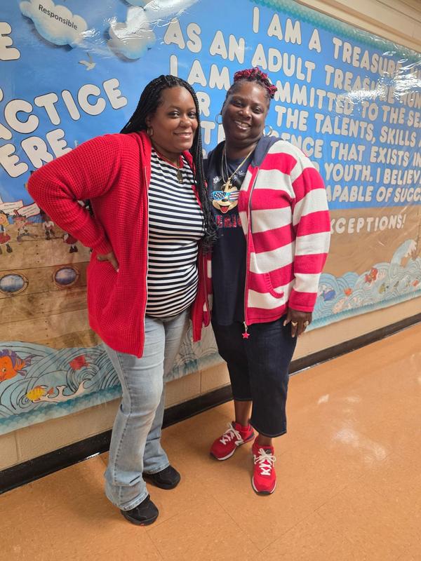 Staff wearing stripes
