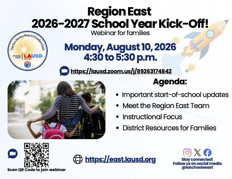 Reagion East 2026-2027 School Year Kick-Off/Comenzando el año escolar en la Región Este 2026-2027