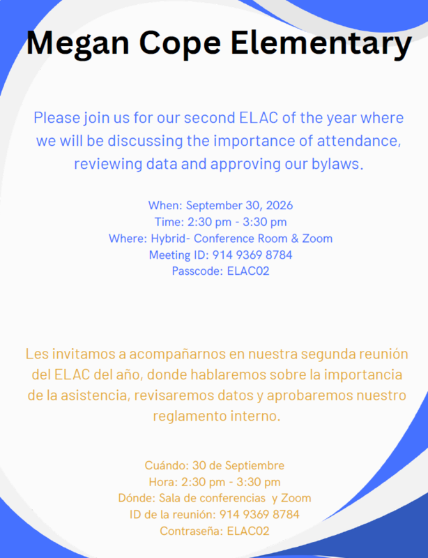ELAC flyer in English and Spanish