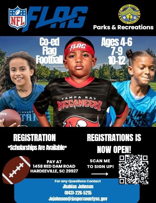 📣 Community News 🏈 Jasper Parks & Rec Flag Football Registration is NOW OPEN! Featured Photo