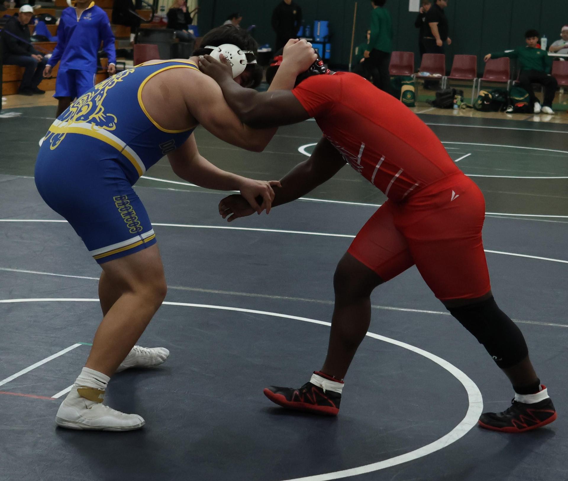 Boys wrestling in the Liberty Duals event 85