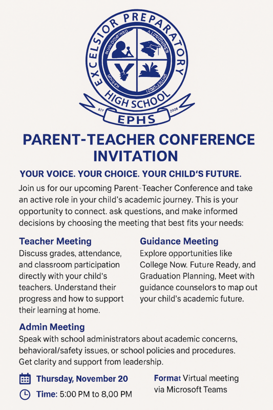 November 2025 EPHS Parent Teacher Conference invitation