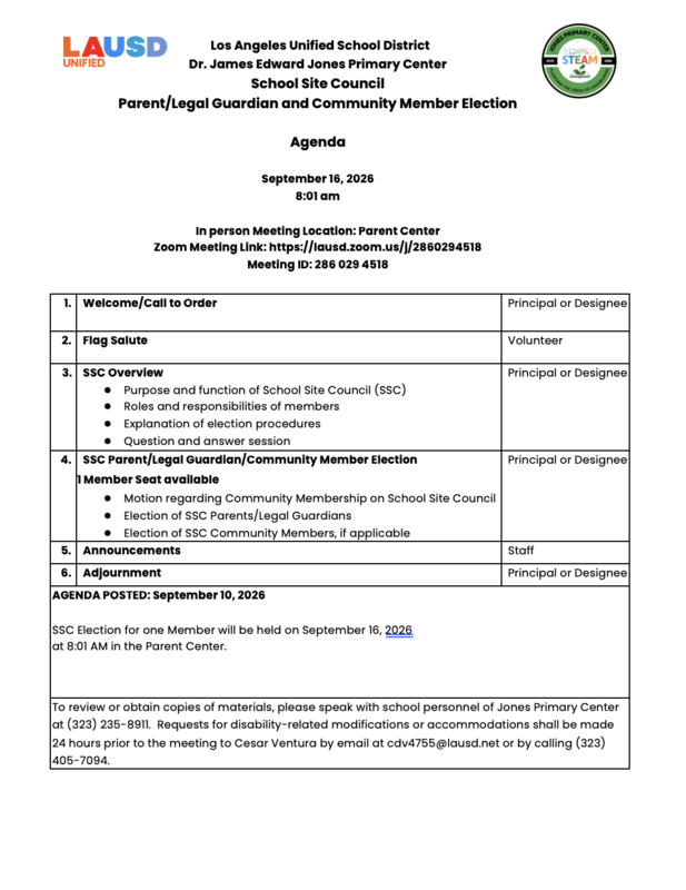 9-16-26 SSC Election / Eleción de SSC el 9-16-26