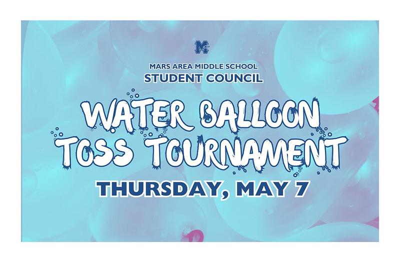 a background of light blue colored water balloons with information about a water balloon toss event