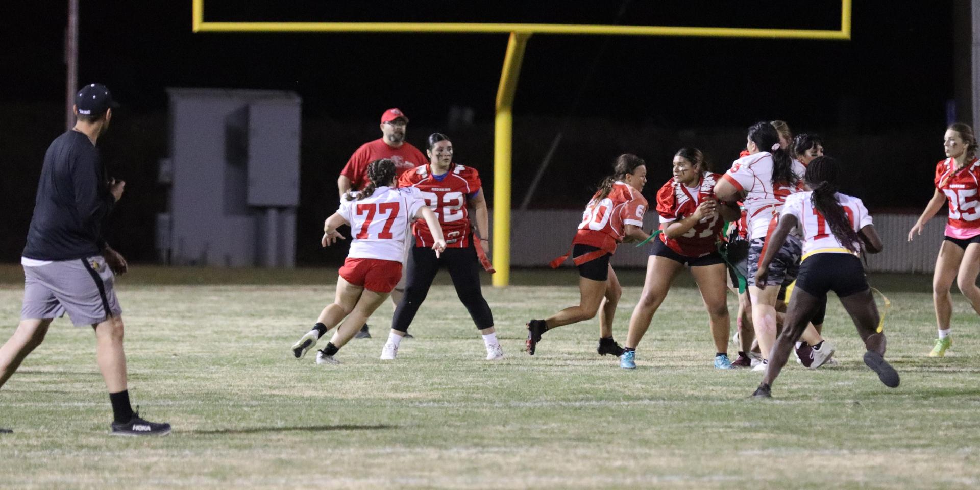 girls playing flag football