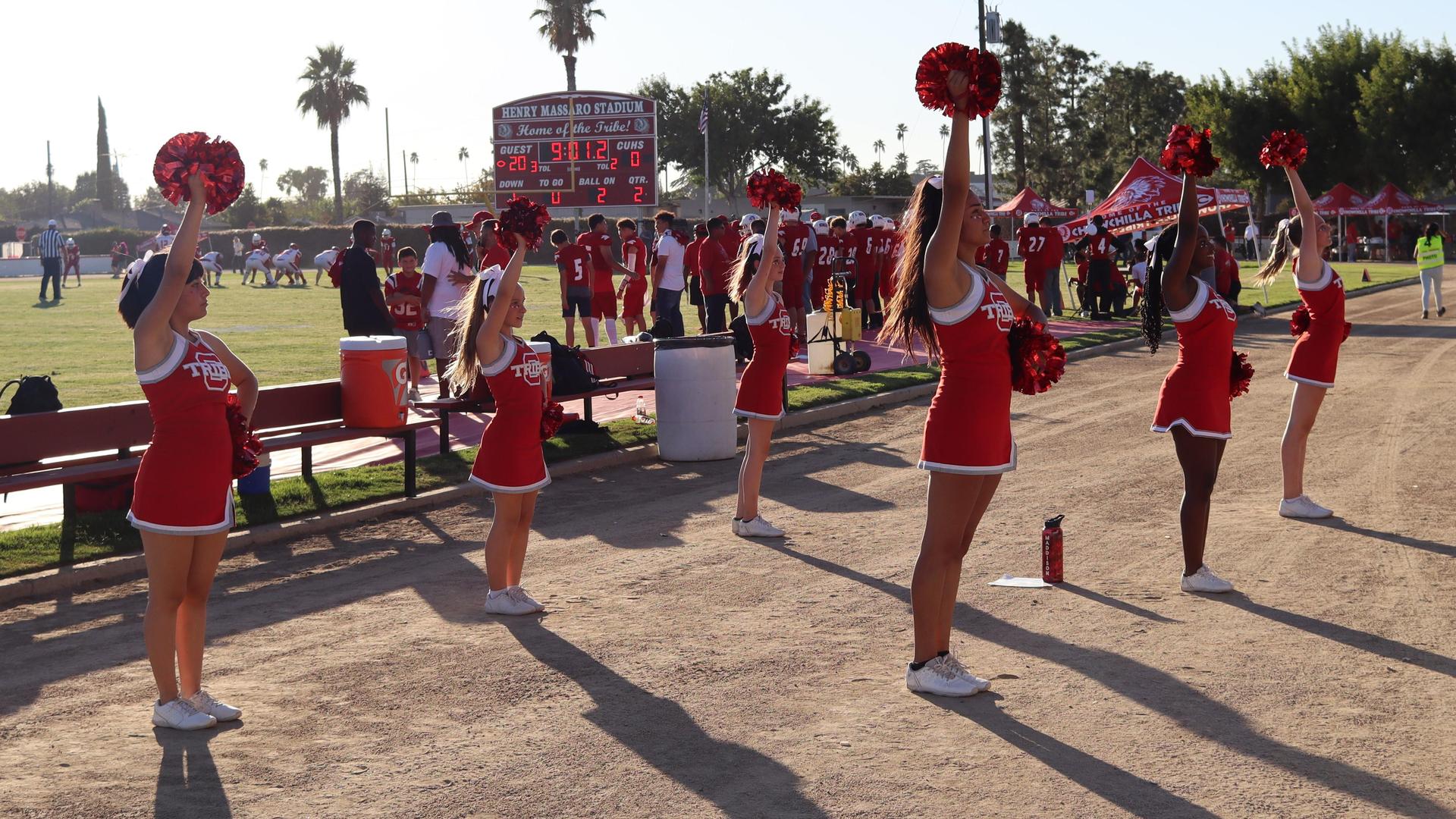 junior varsity cheerleaders at the Kerman game