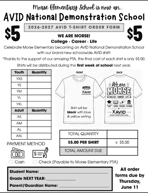AVID T-Shirt Order Form
