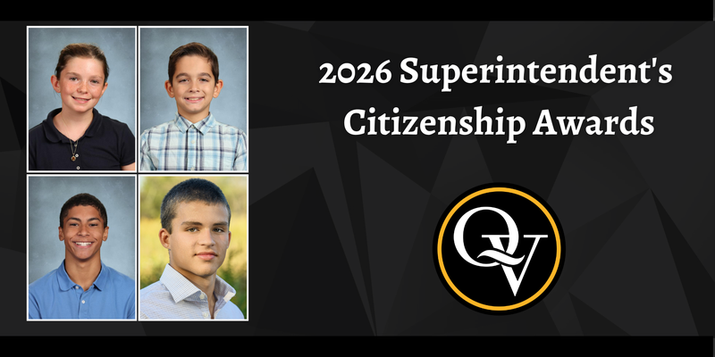 Photo announces 2026 Superintendent's Citizenship Award Winners and depicts four smiling students.