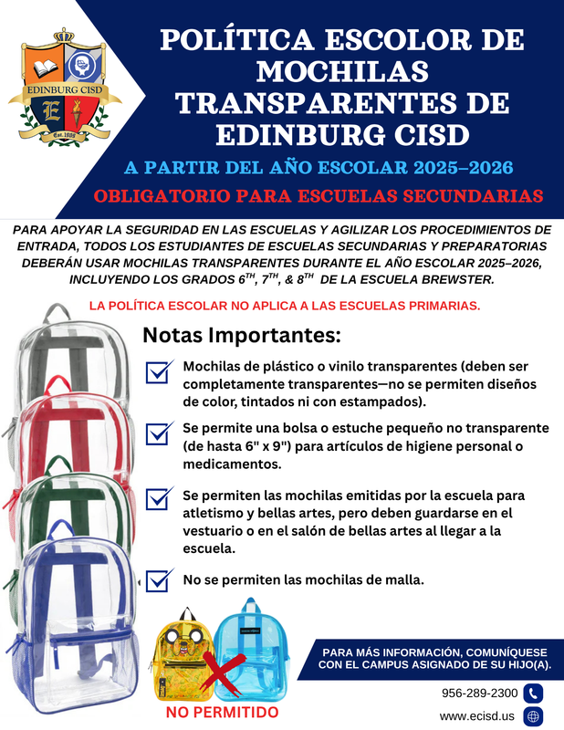 Clear Backpack Policy (Spanish)