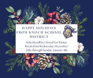 navy background with floral wreath and happy holidays with knight symbol