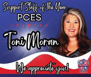 Congratulations to our PCES Paraprofessional of the Year, Toni Hartley Moran!!