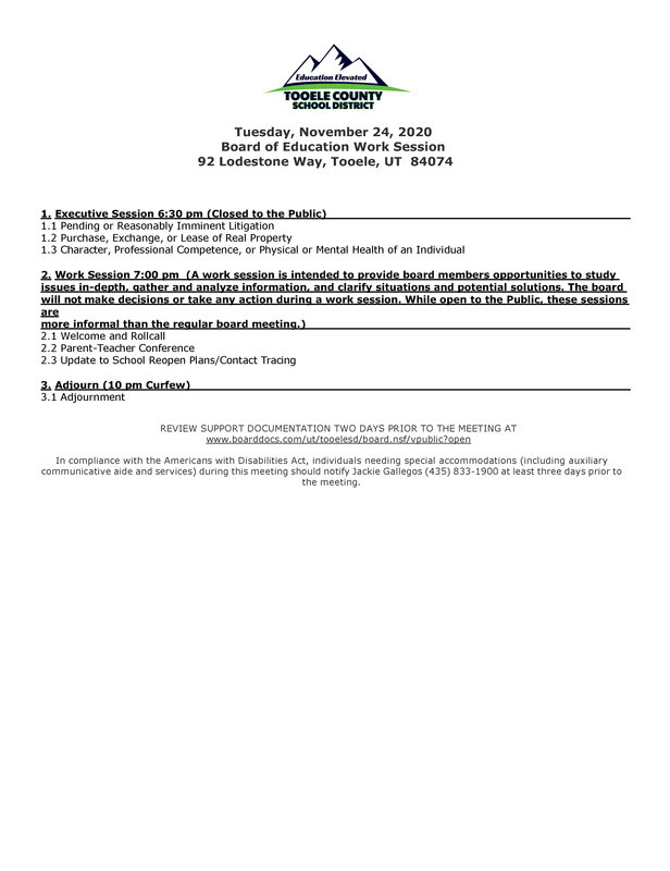 Board of Education Work Meeting - Nov. 24, 2020 Thumbnail Image