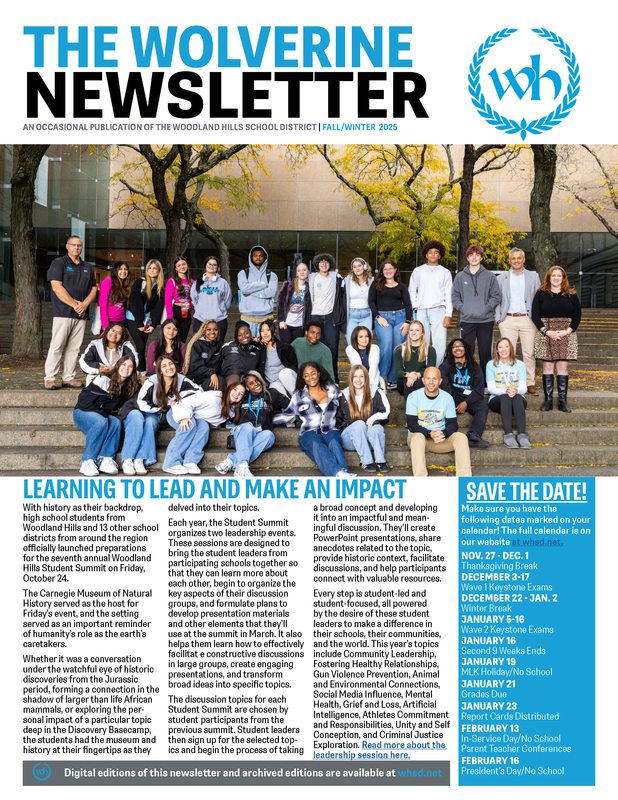 The first page of the Woodland Hills newsletter