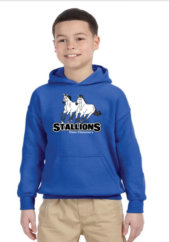 child wearing blue Dana sweatshirt