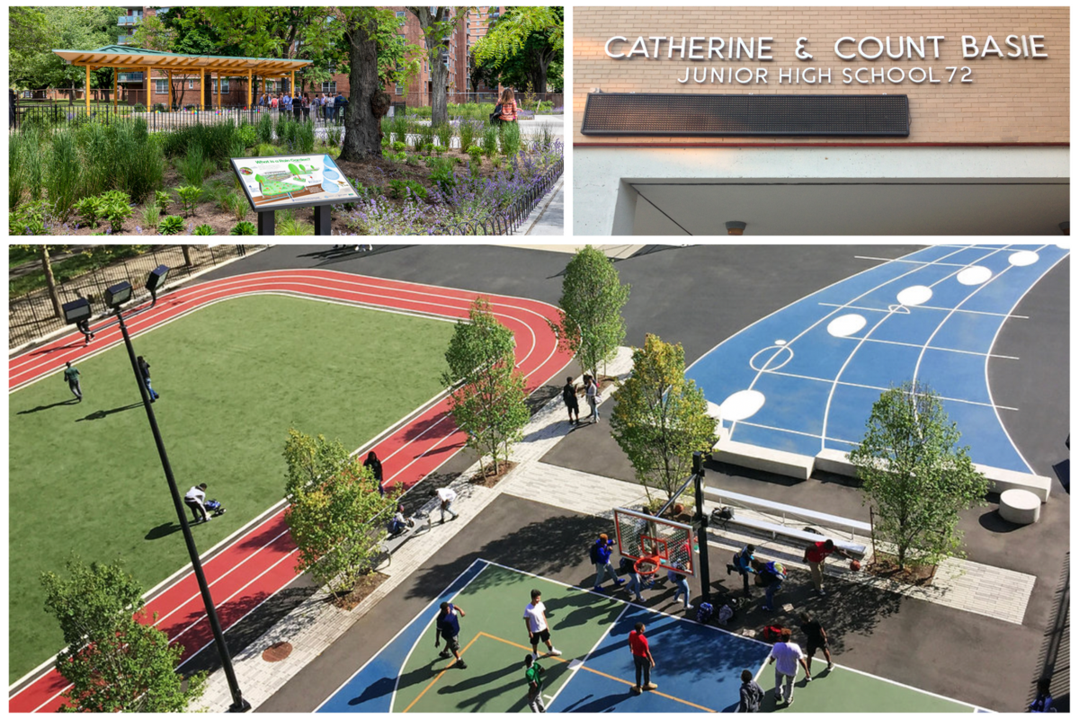 The garden, field and entrance to Middle School MS72