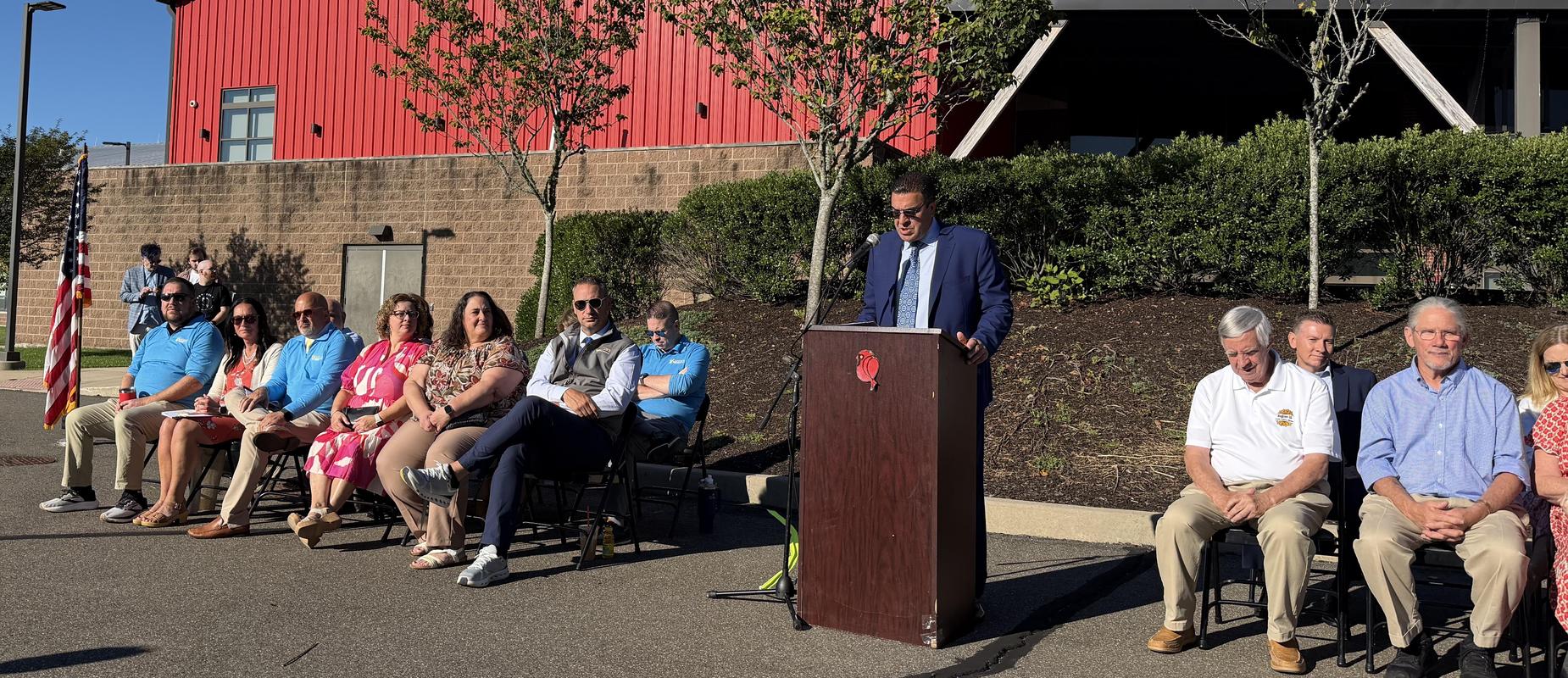Superintendent giving speech to all returning staff