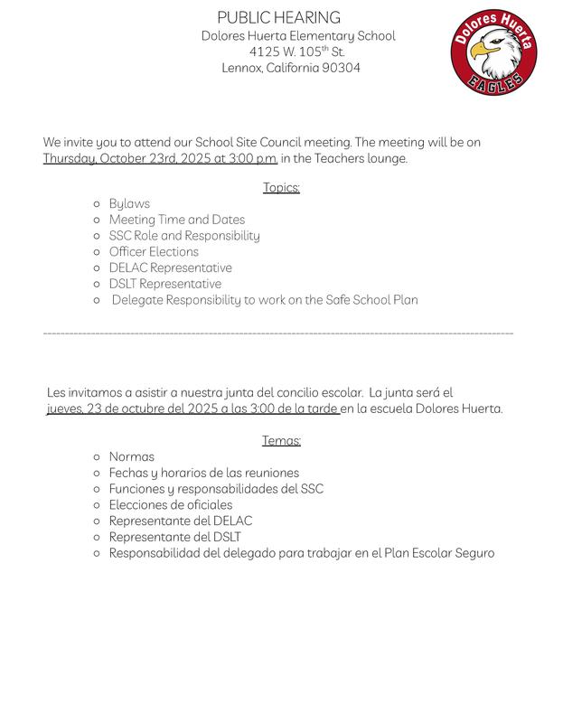 Public Hearing - Thursday, October 23, 2025, at 3:00 pm.
