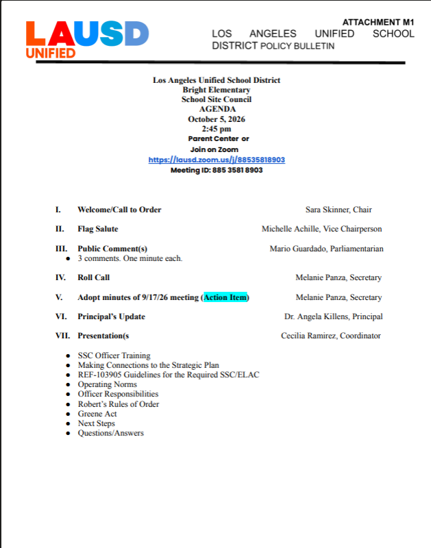 School Site Council Agenda