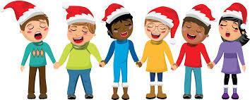 Children wear Santa hats and sing