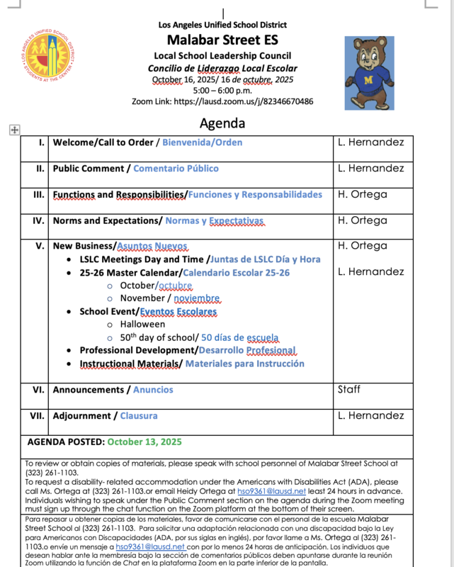 LSLC Agenda