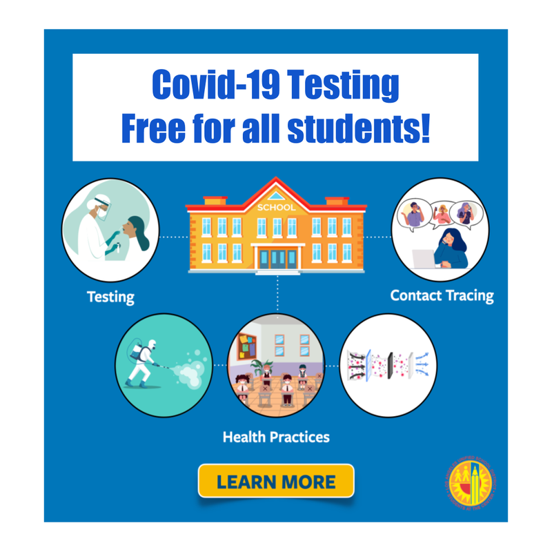 Free COVID-19 Testing for all Students / Prueba gratuita de COVID-19 para todos los estudiantes Featured Photo