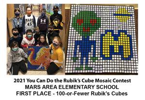 Mars Area Elementary School fourth-graders (back row, from left) Madison Cawley, Meredith Lindsay, Blake Brewer, Luka Zatchey, (middle row) Parker Joseph, Andrew Sherwin, Jack Sechler, Grant Dunn, (front row) Mateus Morgueta, Avery Harrison and Olivia Airgood show off one of their practice mosaic designs.