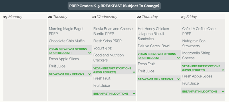 Breakfast menu / Menú de Desayuno