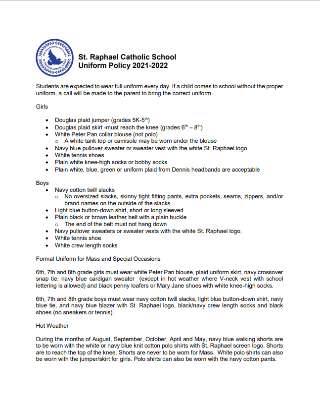 Uniforms Families St. Raphael Catholic School