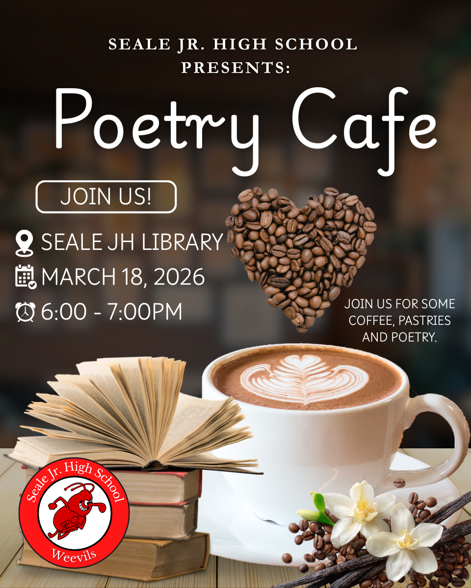 Promotional poster for a Poetry Cafe event at Seale Jr. High School.