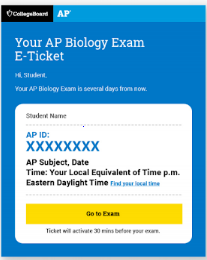 AP Exam Ticket Example