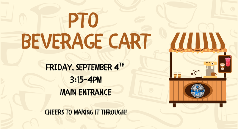 Flyer promoting PTO Beverage Cart with image of coffee cart